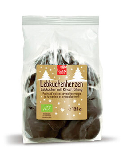 Produktfoto zu Zartbitter Lebkuchenherzen mit Kirschfüllung, 125 g