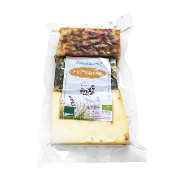 Produktfoto zu Grillkäse Trio Natur-Kräuter-Arabiata eingeschweißt, ca. 0,3 kg