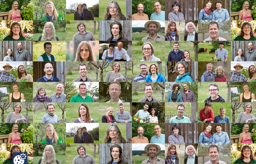 Eine große Collage aus vielen kleinen Porträtaufnahmen von verschiedenen lächelnden Männern und Frauen. Einige der Bilder zeigen Personen im Freien, andere in Innenräumen oder Gewächshäusern. Das Bild zeigt eine Vielzahl von Gesichtern.