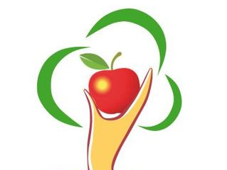 Grafik einer roten Apfel-Silhouette in grüner Umrahmung.