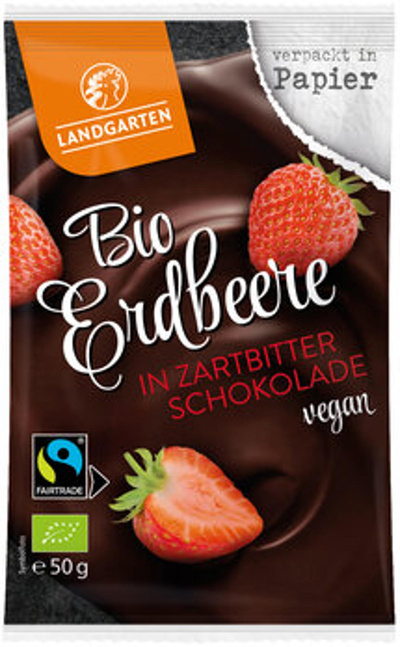 Produktfoto zu Erdbeere in Zartbitter Schokolade vegan, 50 g