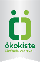 Ökokiste-Logo mit stilisierten grünen C-Formen und dem Slogan 'Einfach. Wertvoll.'
