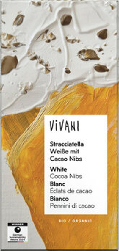 Produktfoto zu Stracciatella Schokolade Weiße mit Cacao Nibs, 80 g