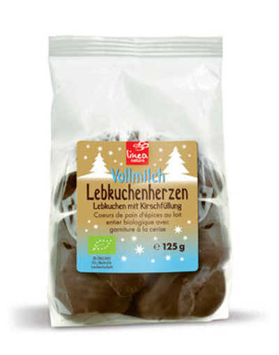 Produktfoto zu Vollmilch Lebkuchenherzen mit Kirschfüllung, 125 g